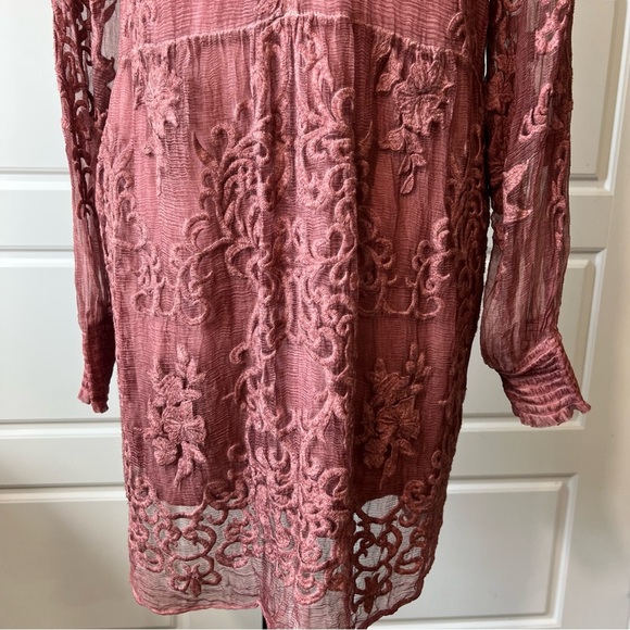 Soft Surroundings Lace Mini Dress High Neck Long Sleeve Romantic Party Evening M - Picture 7 of 9